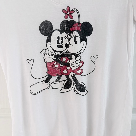 Disney‎ Women's M White V-Neck T-Shirt Mickey Minnie Mouse Graphic Short Sleeve - Picture 4 of 13
